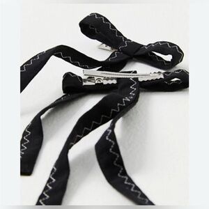 NWT Free People Black Hair Bows with White Stitching